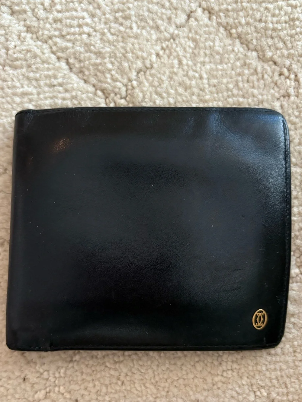 Cartier Black Leather Bi-Fold Wallet with Gold Logo